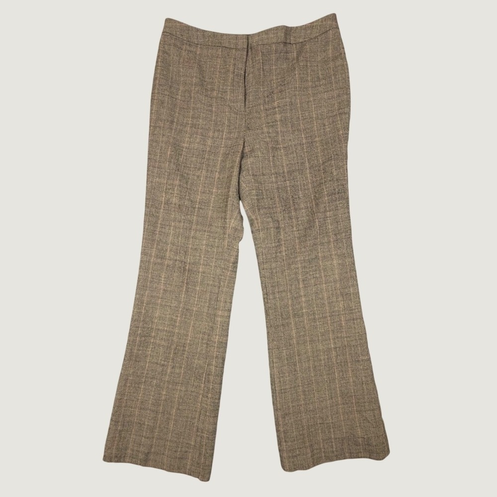 Tahari Women Brown Plaid Virgin Wool Blend Wide Leg Dress Pants Size 12 - Picture 2 of 9